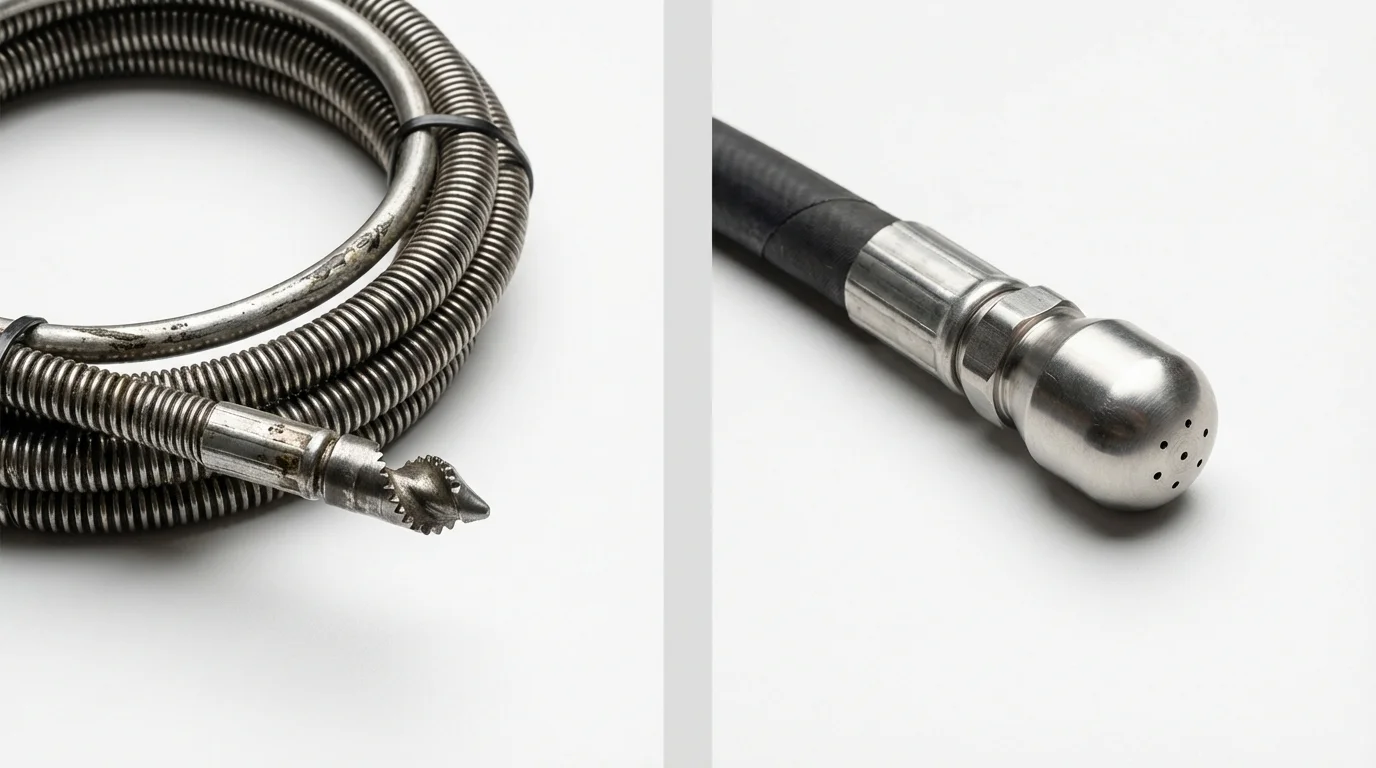 Drain snake cable and hydro jetting nozzle used for drain cleaning in Newport, AR