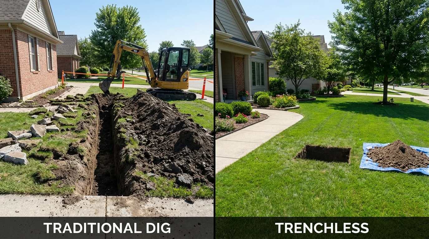 Trenchless sewer repair with minimal yard damage versus traditional excavation in Newport, AR